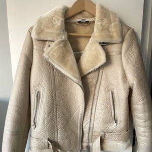 Top Shop - Fleece & Faux Leather Moto Jacket